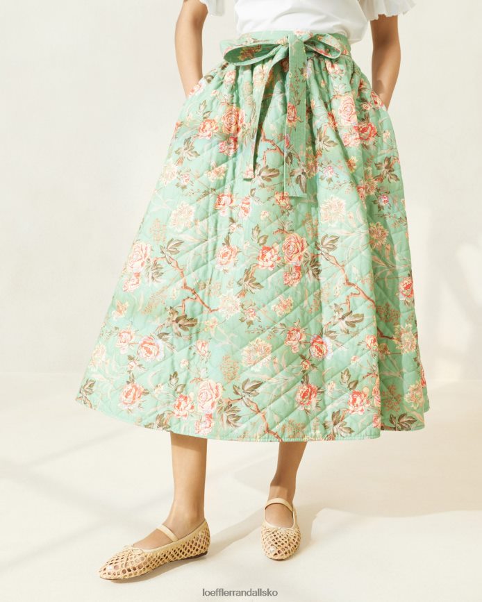 Kvinder Loeffler Randall leigh quiltet nederdel salvie botaniske blomster tøj P64XZ4231