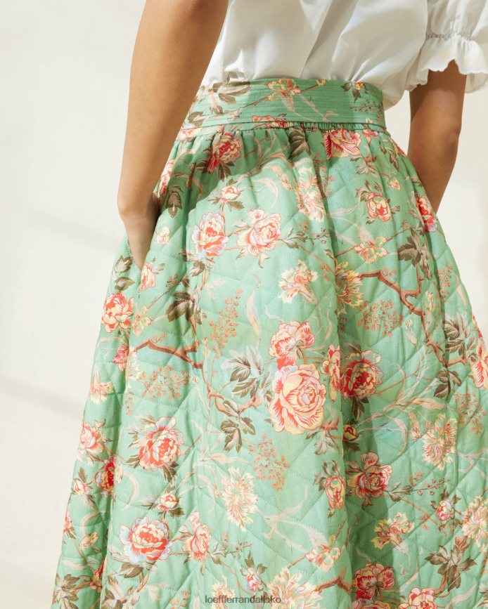 Kvinder Loeffler Randall leigh quiltet nederdel salvie botaniske blomster tøj P64XZ4231