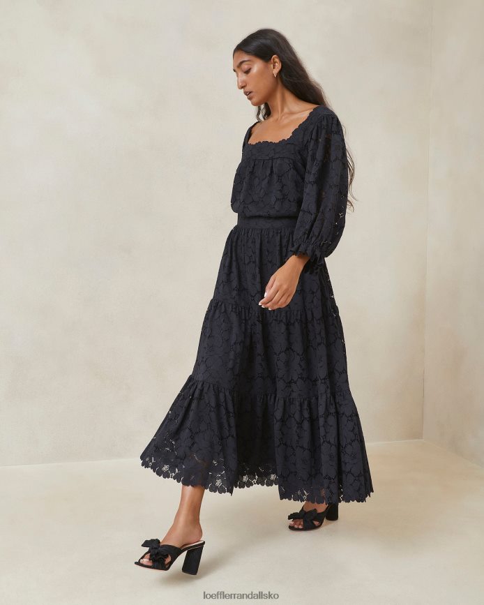 Kvinder Loeffler Randall luna nederdel med blonder sort tøj P64XZ4243