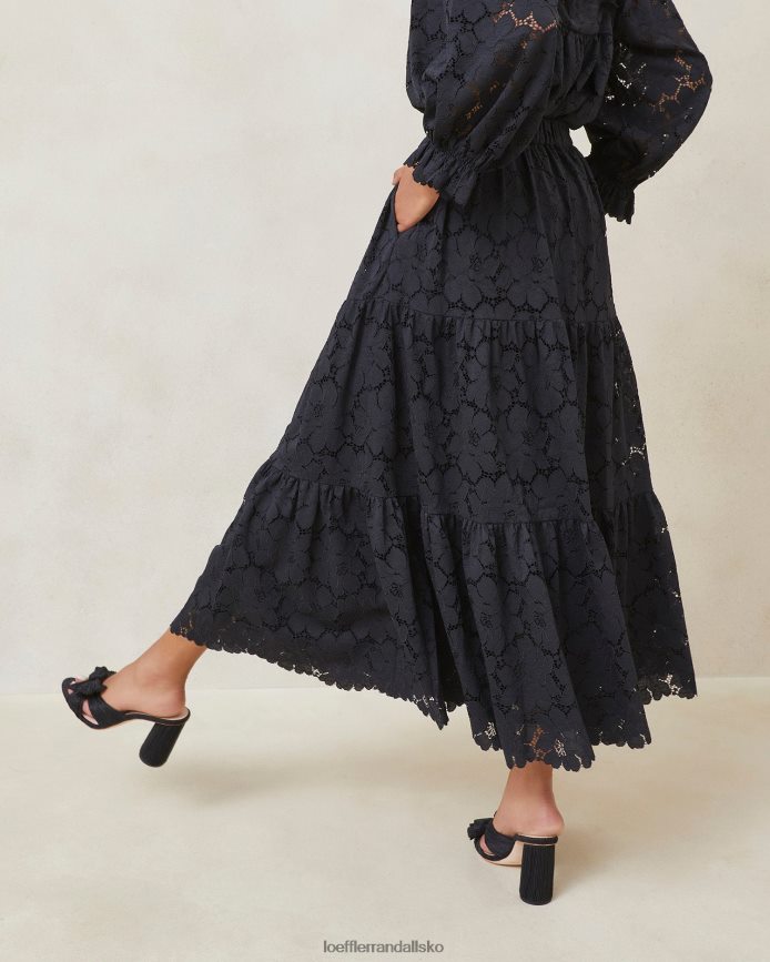 Kvinder Loeffler Randall luna nederdel med blonder sort tøj P64XZ4243