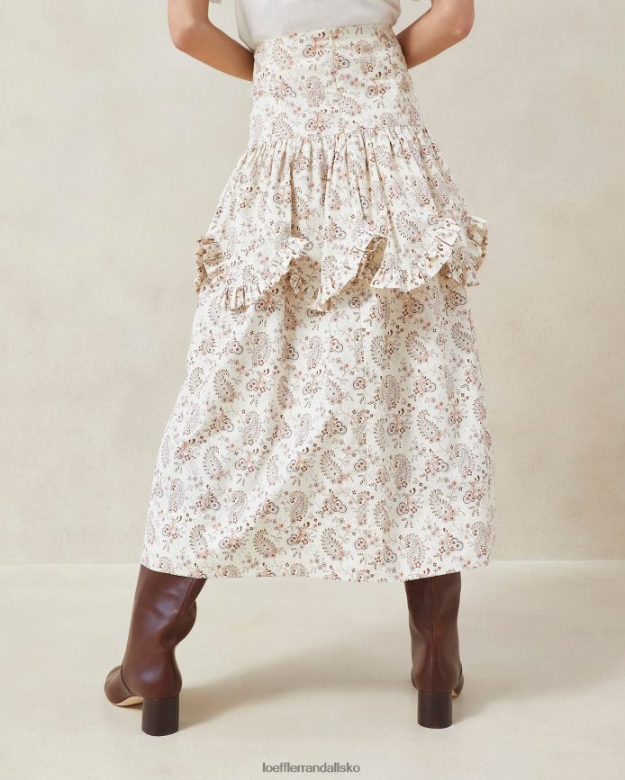 Kvinder Loeffler Randall milo paisley flæse-nederdel creme paisley blomster tøj P64XZ4240