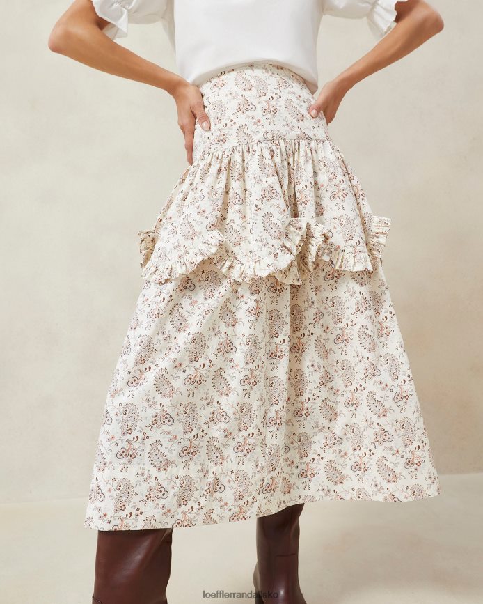 Kvinder Loeffler Randall milo paisley flæse-nederdel creme paisley blomster tøj P64XZ4240