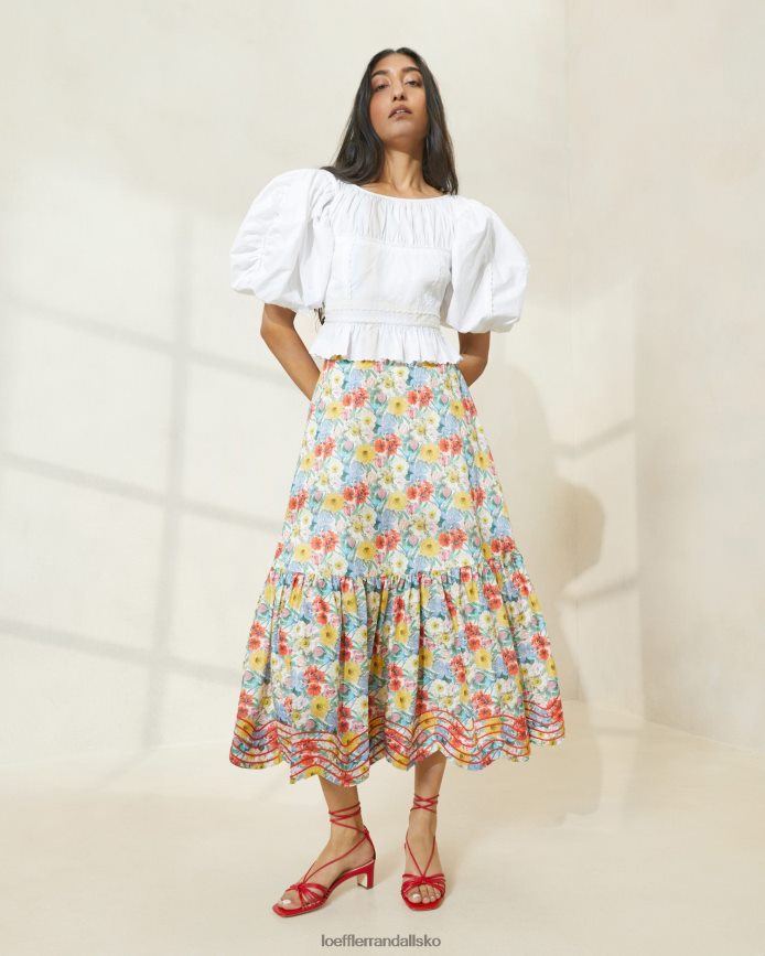 Kvinder Loeffler Randall opal nederdel med flæsekant multi valmue blomster tøj P64XZ4227