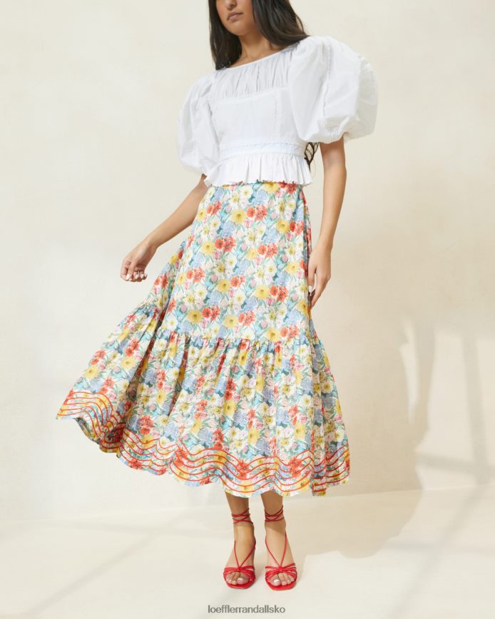 Kvinder Loeffler Randall opal nederdel med flæsekant multi valmue blomster tøj P64XZ4227