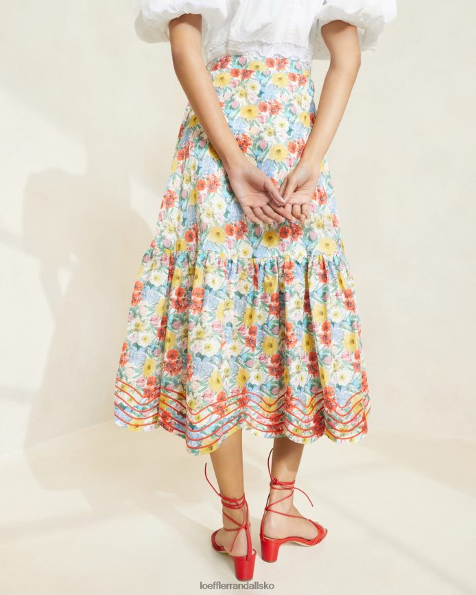 Kvinder Loeffler Randall opal nederdel med flæsekant multi valmue blomster tøj P64XZ4227