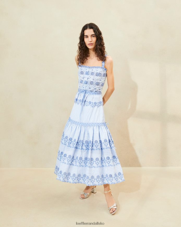Kvinder Loeffler Randall shireen stribet broderie nederdel blå/creme tøj P64XZ4234