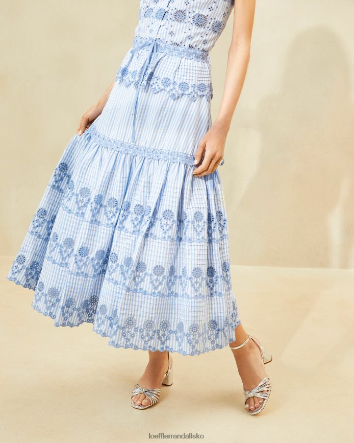 Kvinder Loeffler Randall shireen stribet broderie nederdel blå/creme tøj P64XZ4234