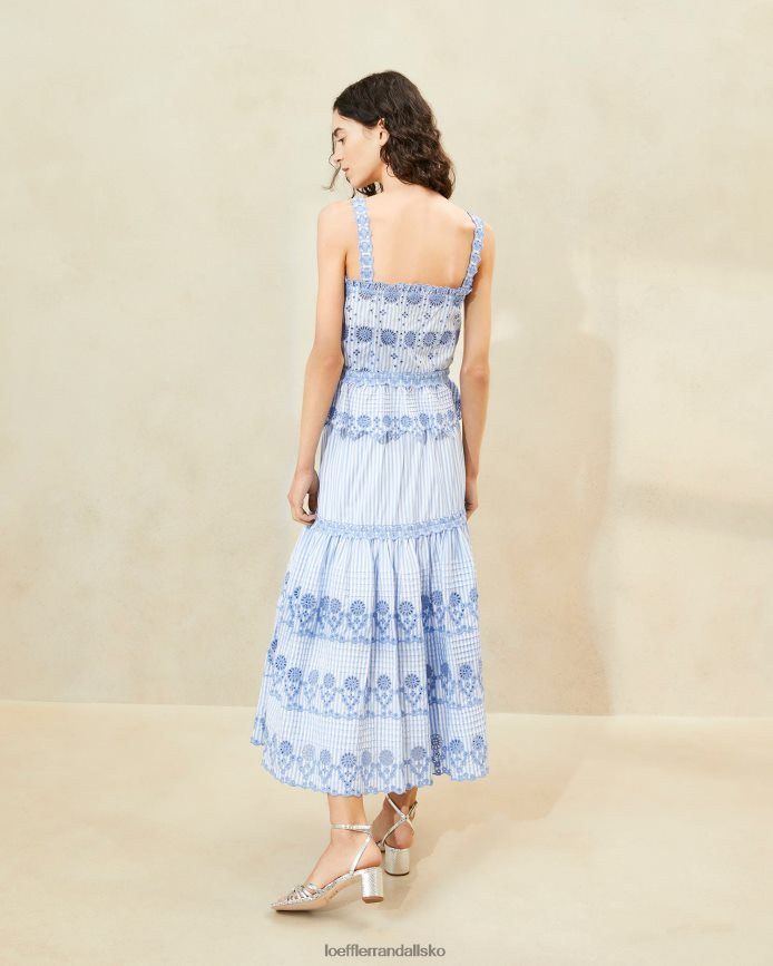 Kvinder Loeffler Randall shireen stribet broderie nederdel blå/creme tøj P64XZ4234
