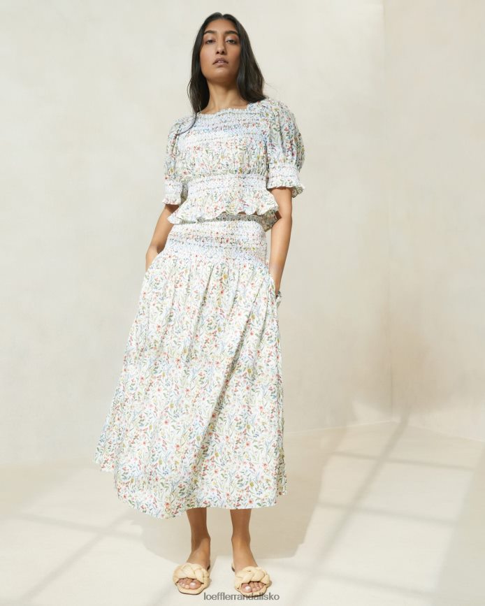 Kvinder Loeffler Randall theodora midi-nederdel med cinched-talje creme/kløver/valmue multi floral tøj P64XZ4218