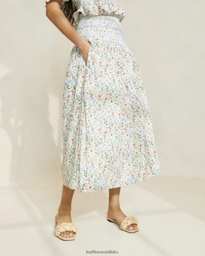 Kvinder Loeffler Randall theodora midi-nederdel med cinched-talje creme/kløver/valmue multi floral tøj P64XZ4218