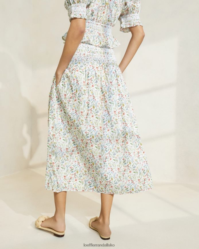 Kvinder Loeffler Randall theodora midi-nederdel med cinched-talje creme/kløver/valmue multi floral tøj P64XZ4218
