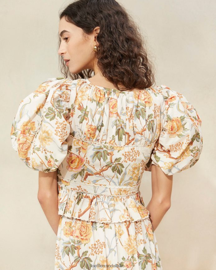 Kvinder Loeffler Randall anna puff-ærmet peplum top creme botanisk blomster tøj P64XZ4206