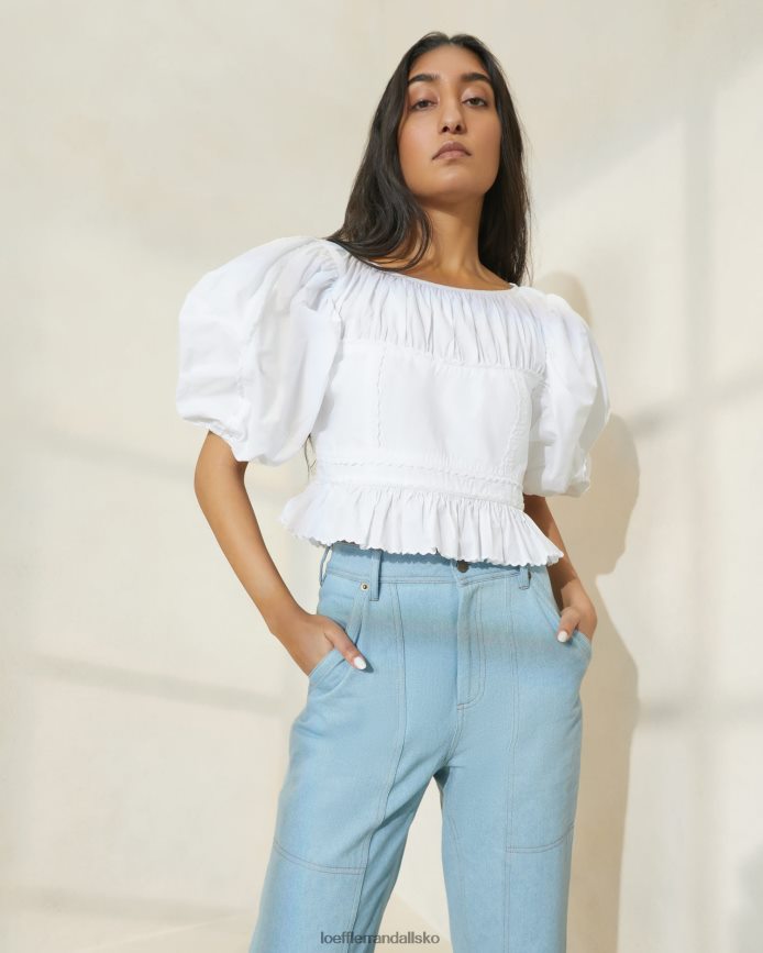 Kvinder Loeffler Randall anna puff-ærmet peplum top hvid tøj P64XZ4201