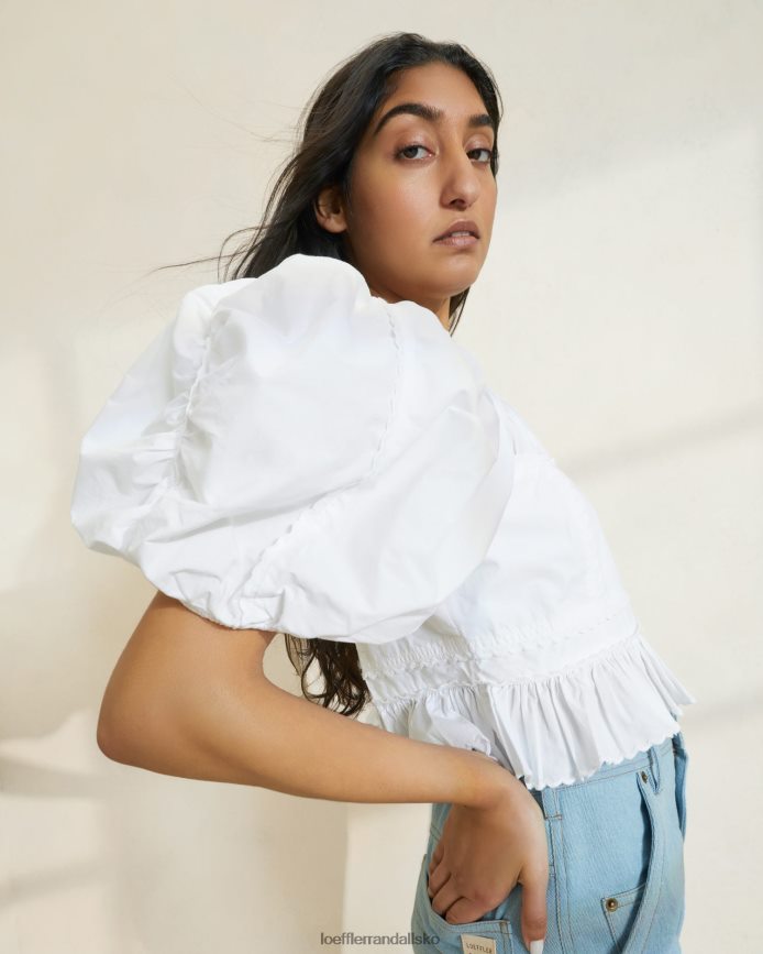 Kvinder Loeffler Randall anna puff-ærmet peplum top hvid tøj P64XZ4201