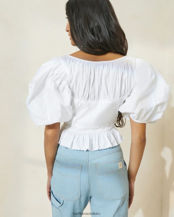 Kvinder Loeffler Randall anna puff-ærmet peplum top hvid tøj P64XZ4201
