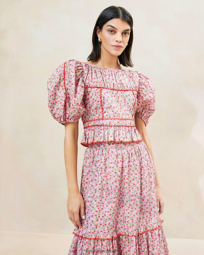 Kvinder Loeffler Randall anna strawberry puff-ærmet peplum top jordbær print tøj P64XZ4205