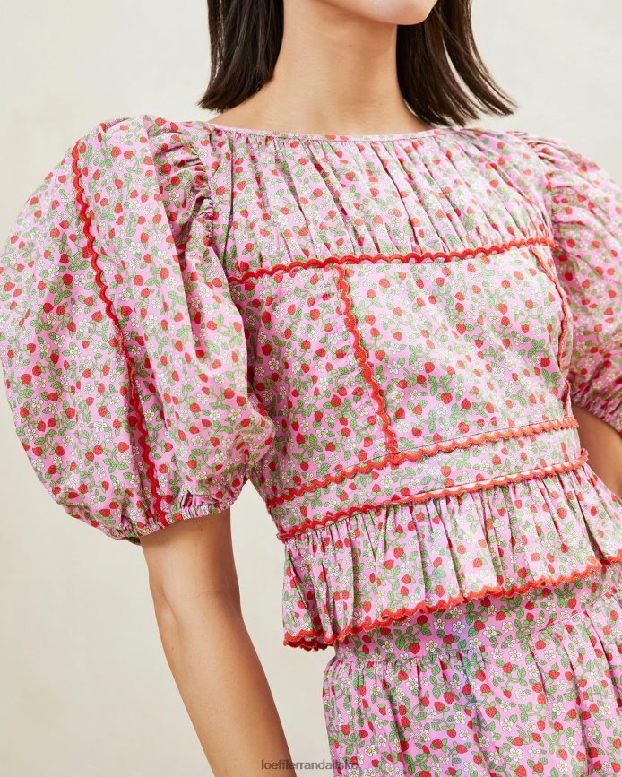Kvinder Loeffler Randall anna strawberry puff-ærmet peplum top jordbær print tøj P64XZ4205