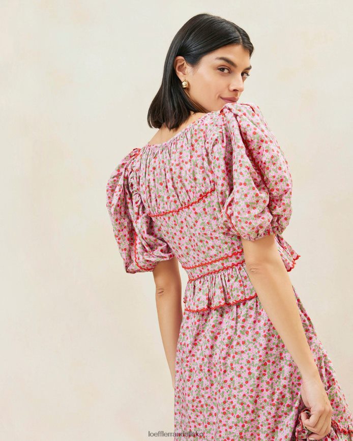 Kvinder Loeffler Randall anna strawberry puff-ærmet peplum top jordbær print tøj P64XZ4205