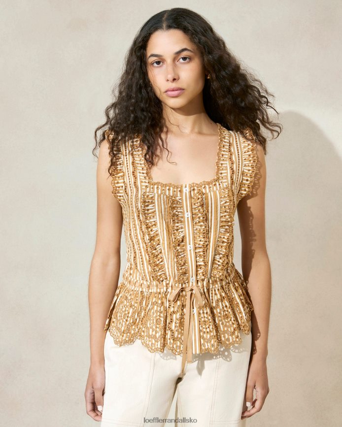 Kvinder Loeffler Randall arden d flosset bluse brun stribe tøj P64XZ4214