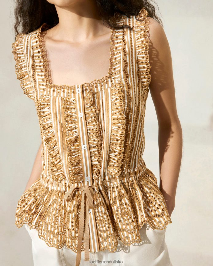 Kvinder Loeffler Randall arden d flosset bluse brun stribe tøj P64XZ4214
