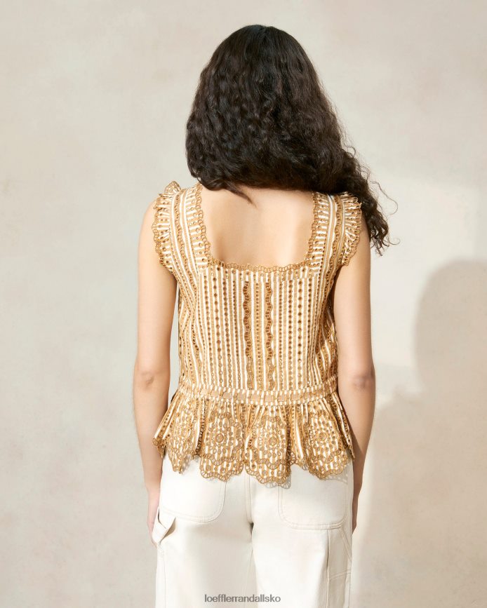 Kvinder Loeffler Randall arden d flosset bluse brun stribe tøj P64XZ4214
