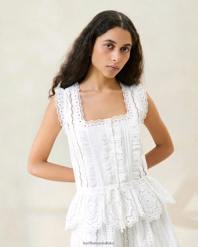 Kvinder Loeffler Randall arden flosset bluse hvid tøj P64XZ4208