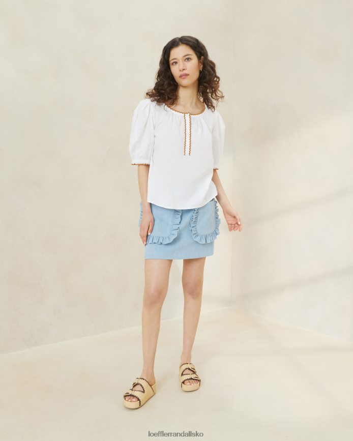 Kvinder Loeffler Randall brittisk flosset bluse hvid/cigar tøj P64XZ4203