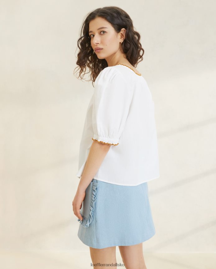 Kvinder Loeffler Randall brittisk flosset bluse hvid/cigar tøj P64XZ4203