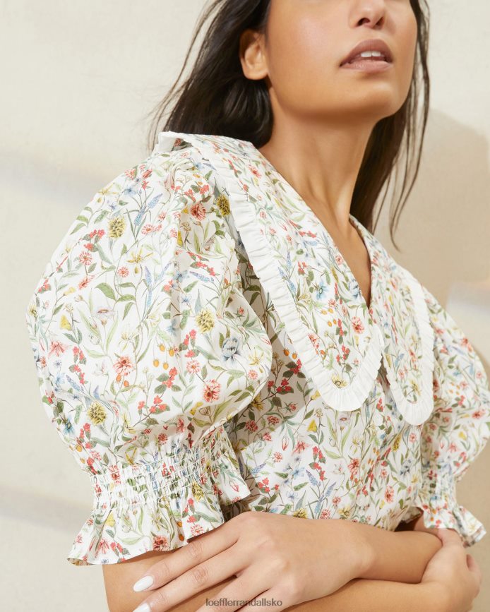 Kvinder Loeffler Randall chantal bluse med pufærmer creme/kløver/valmue multi floral tøj P64XZ4202