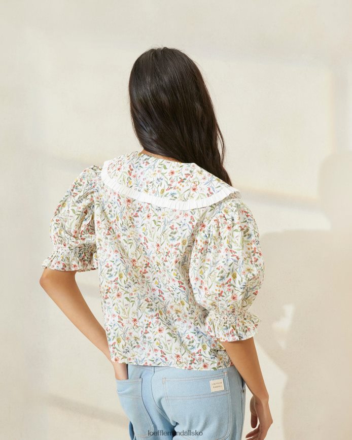 Kvinder Loeffler Randall chantal bluse med pufærmer creme/kløver/valmue multi floral tøj P64XZ4202