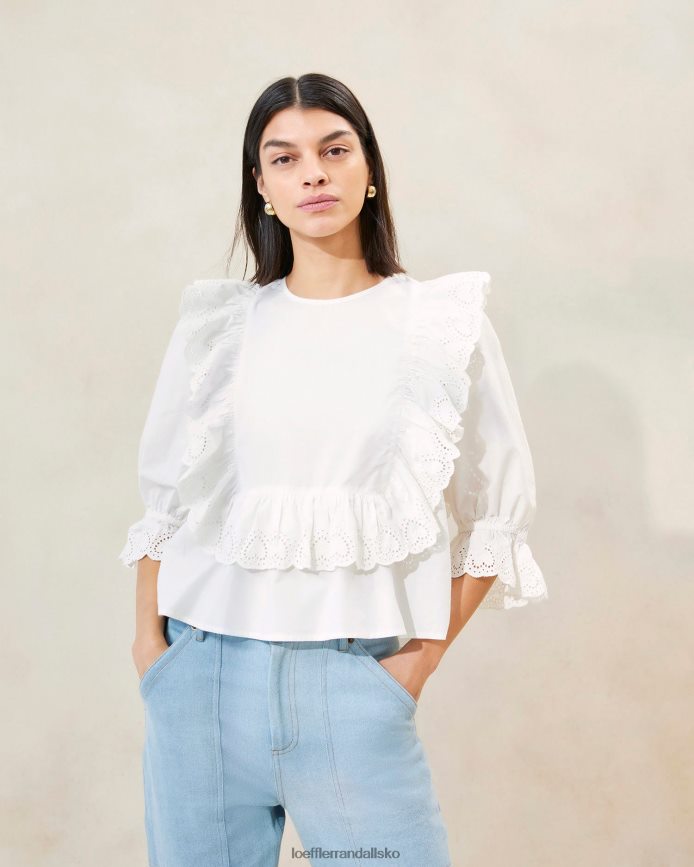 Kvinder Loeffler Randall cosima hjerte broderi bluse hvid tøj P64XZ4212