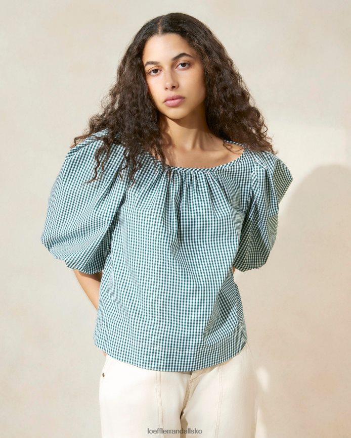 Kvinder Loeffler Randall eliza teltbluse mini grøn gingham tøj P64XZ4207