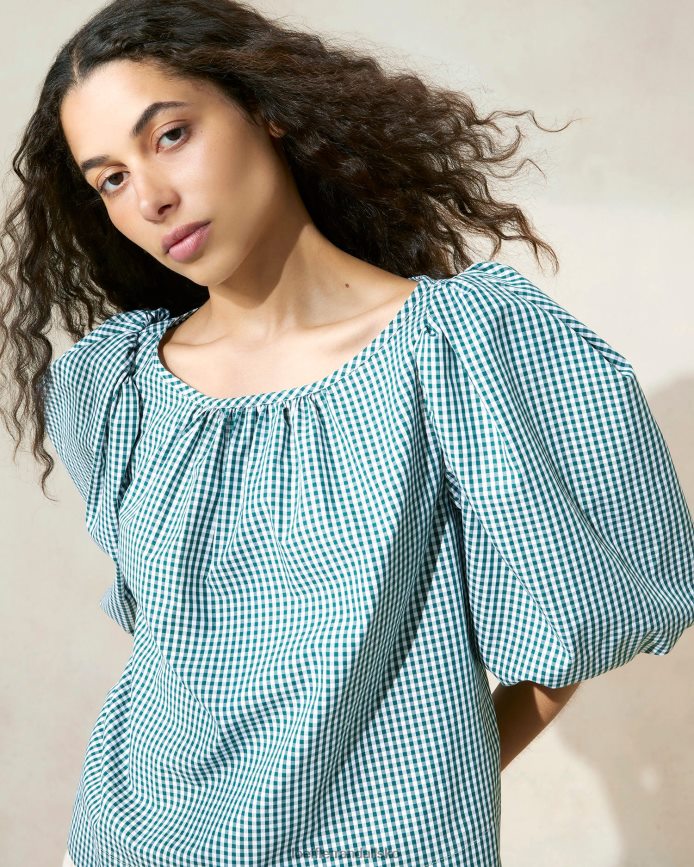 Kvinder Loeffler Randall eliza teltbluse mini grøn gingham tøj P64XZ4207