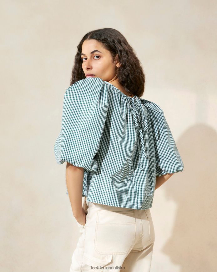 Kvinder Loeffler Randall eliza teltbluse mini grøn gingham tøj P64XZ4207
