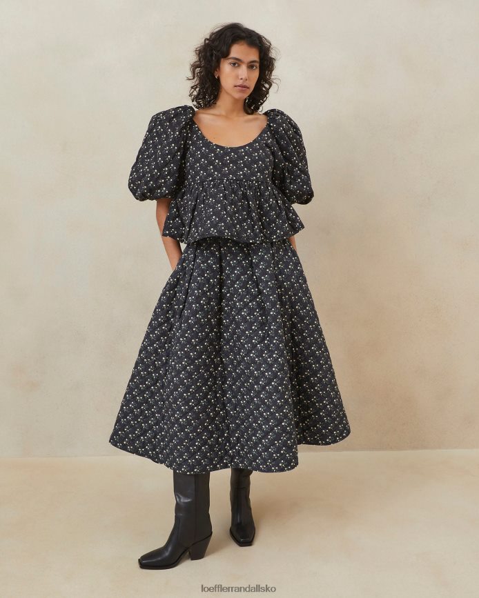 Kvinder Loeffler Randall jessalyn quiltet top sort ditsy blomster tøj P64XZ4247