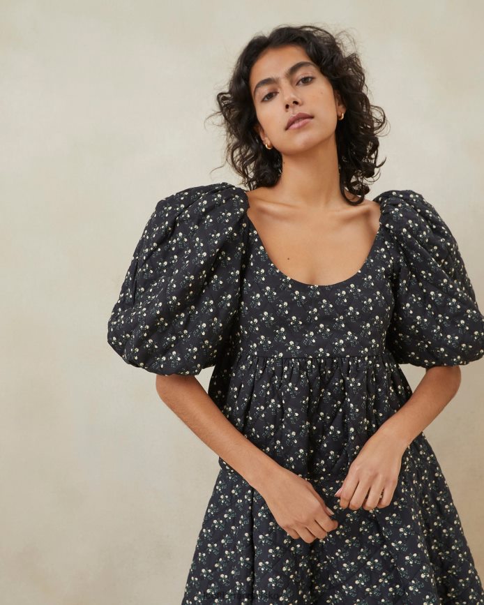 Kvinder Loeffler Randall jessalyn quiltet top sort ditsy blomster tøj P64XZ4247