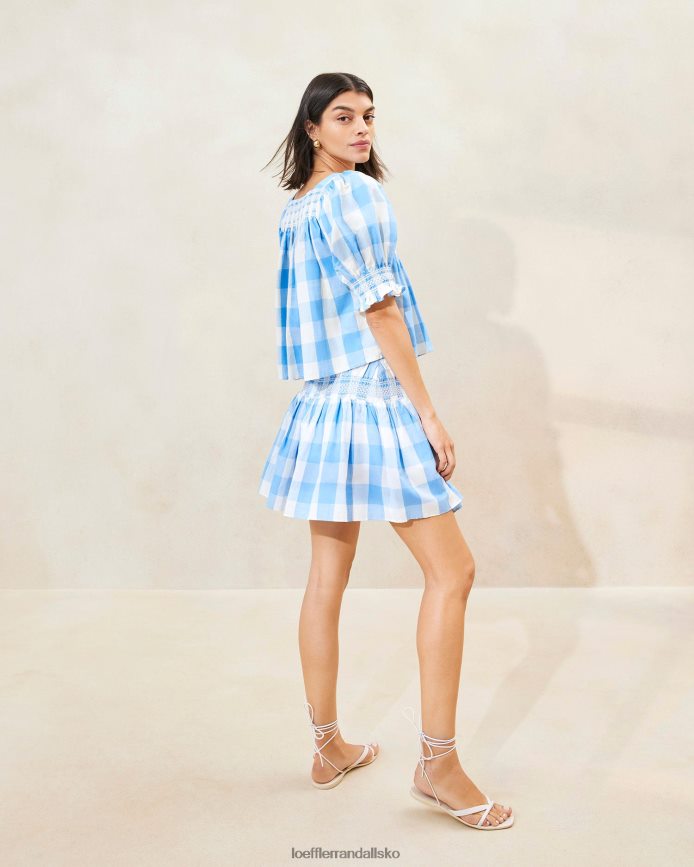 Kvinder Loeffler Randall lydie smocket top blå gingham tøj P64XZ4199