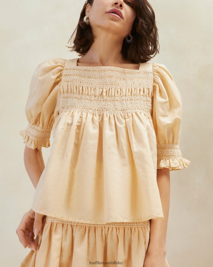 Kvinder Loeffler Randall lydie smocket top sand/ecru tøj P64XZ4236