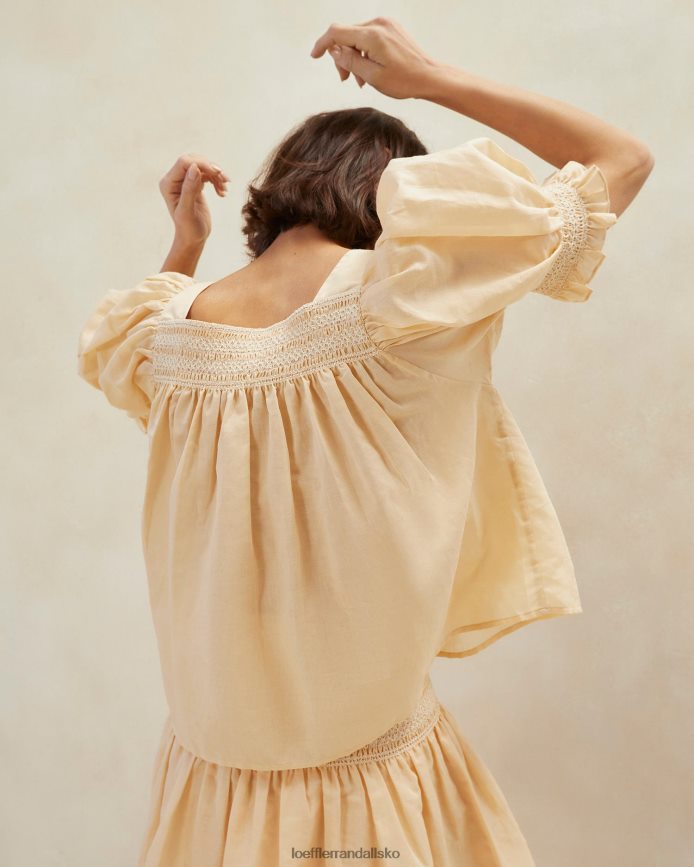 Kvinder Loeffler Randall lydie smocket top sand/ecru tøj P64XZ4236