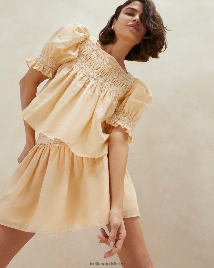 Kvinder Loeffler Randall lydie smocket top sand/ecru tøj P64XZ4236