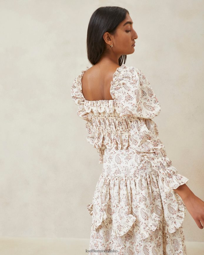 Kvinder Loeffler Randall misha paisley bølget flæse top creme paisley blomster tøj P64XZ4239