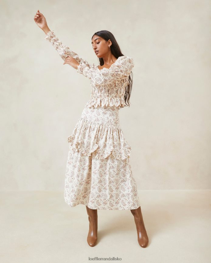 Kvinder Loeffler Randall misha paisley bølget flæse top creme paisley blomster tøj P64XZ4239