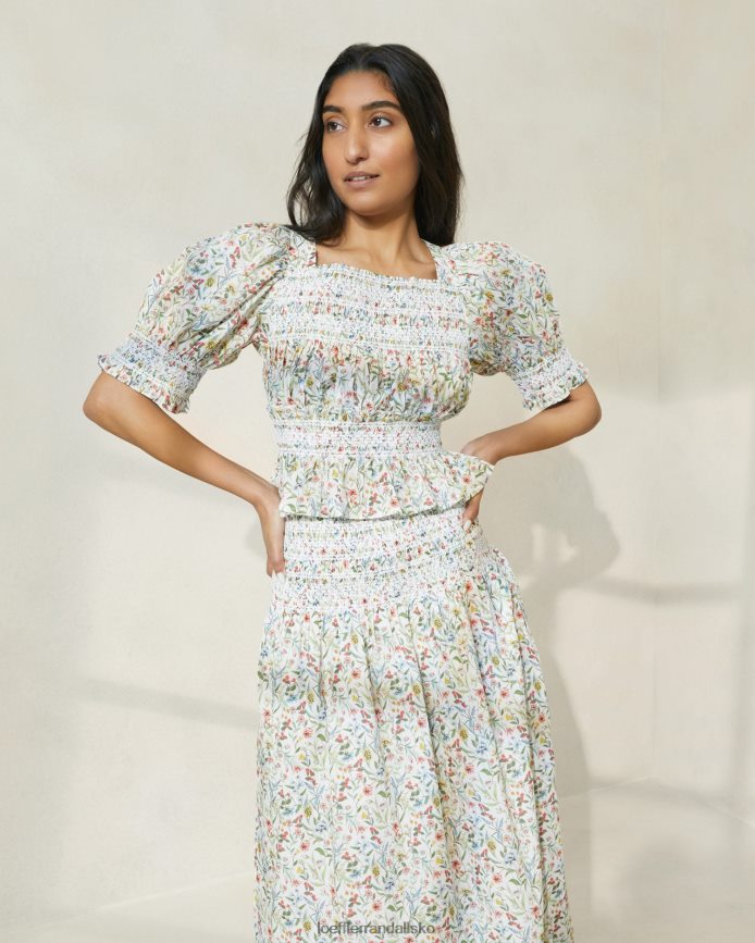 Kvinder Loeffler Randall nicola bluse med pufærmer creme/kløver/valmue multi floral tøj P64XZ4200