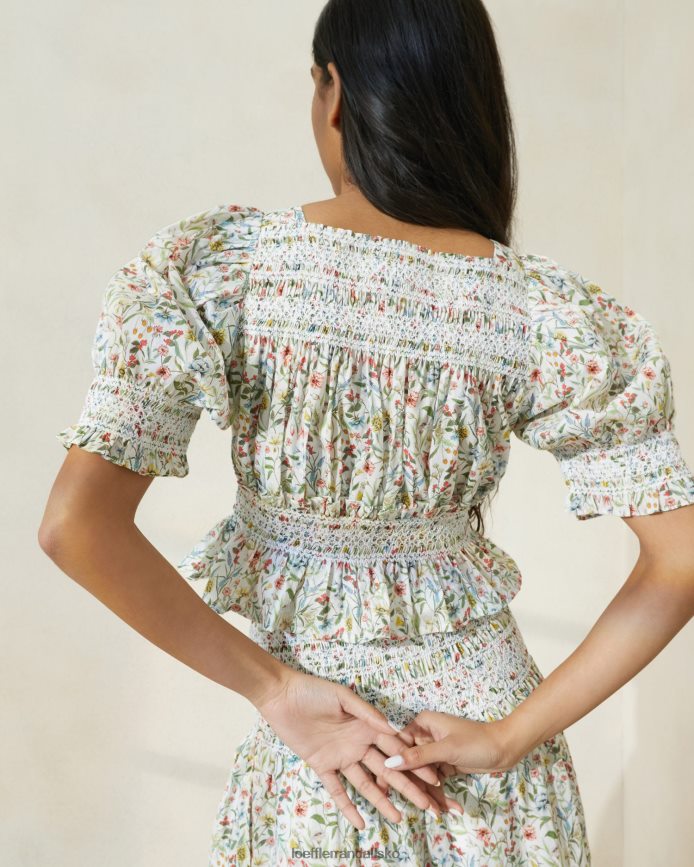 Kvinder Loeffler Randall nicola bluse med pufærmer creme/kløver/valmue multi floral tøj P64XZ4200