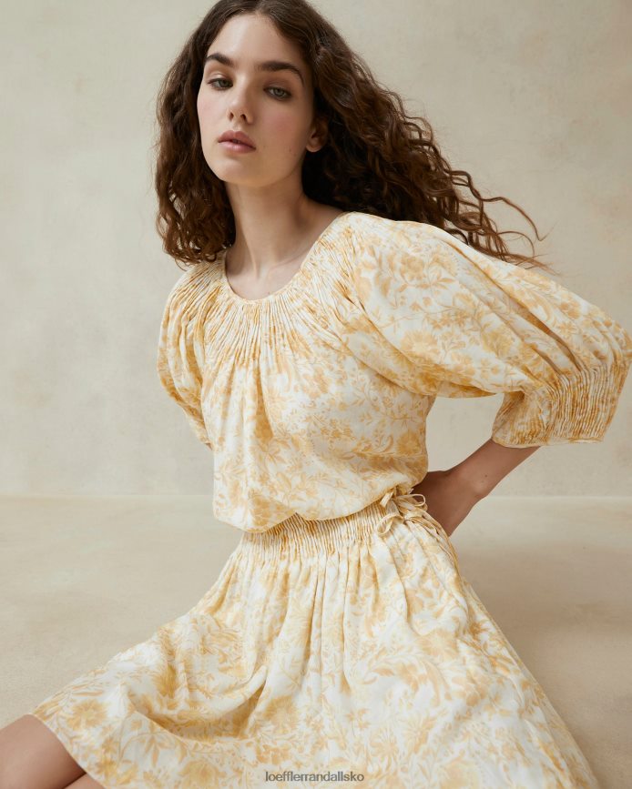 Kvinder Loeffler Randall sloane smocket top tonal vin blomstret tøj P64XZ4241